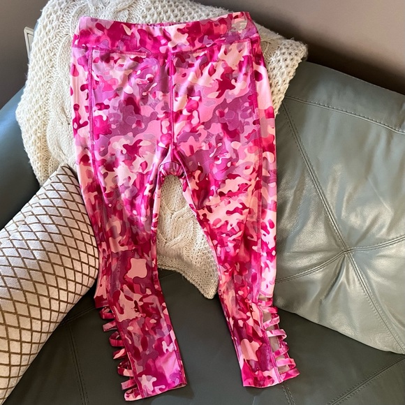 Girls SKECHERS Pink Camo ATHLETIC Workout LEGGINGS With LACE UP Sides XL - Picture 9 of 16